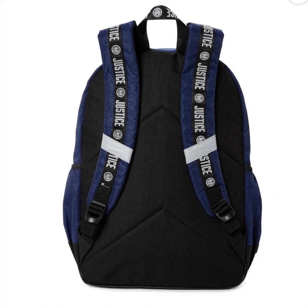 Justice Girls Navy Blue Honeycomb Varsity‎ Logo Backpack with J Initial Keychain